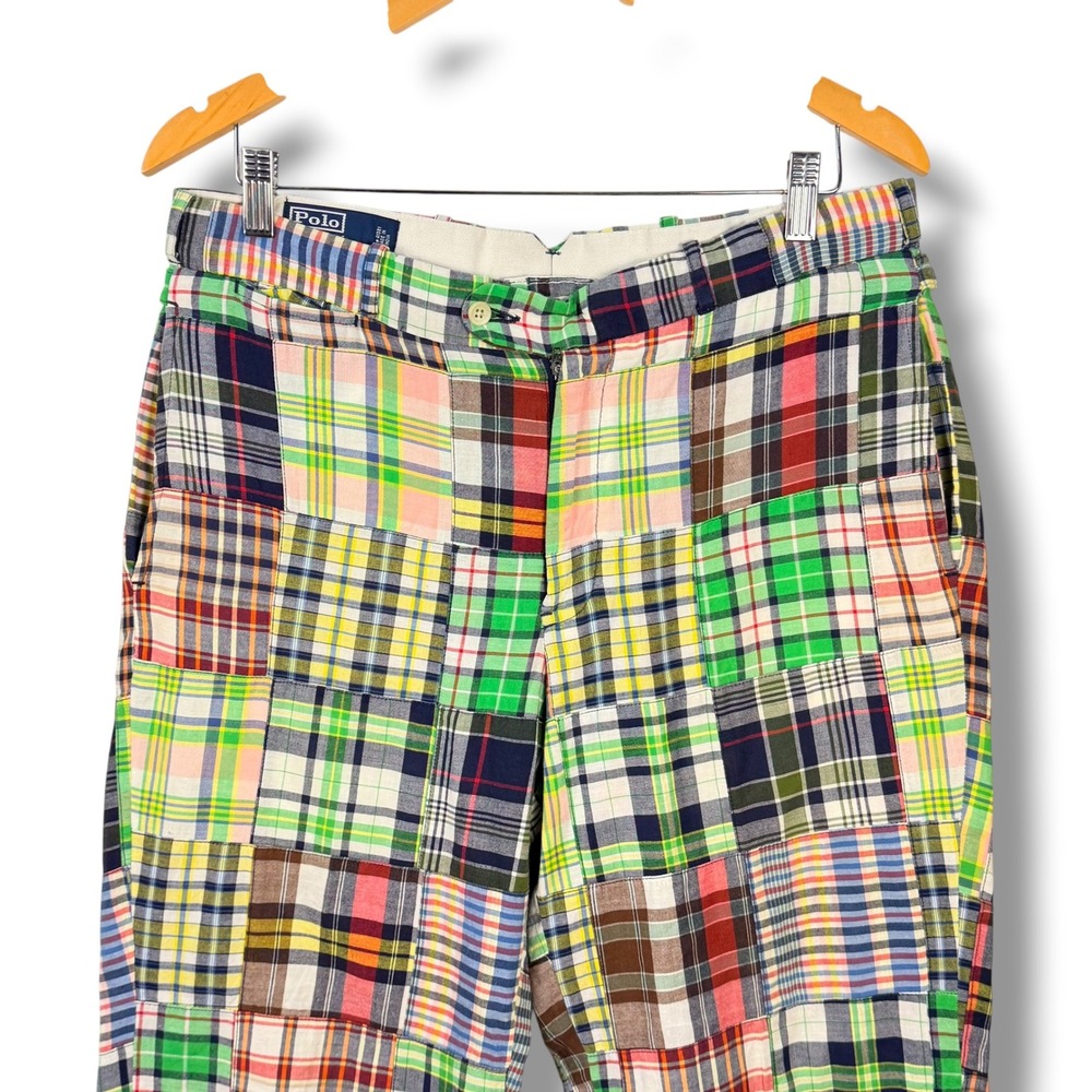 Vintage Polo Ralph Lauren Madras Patchwork Pants Mens 33 Multicolor Plaid Preppy - Picture 2 of 16
